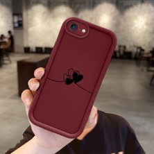 Ucuc iPhone 7/8/se 2020 2022 Uyumlu Darbeye Dayanıklı Kamera Korumalı Bordo Silikon Baskı Desenli Kılıf