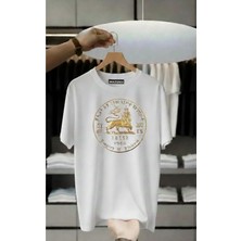 Unisex Oversize Baskılı Pamuklu Bisiklet Yaka Kısa Kollu Beyaz T-Shirt Coin
