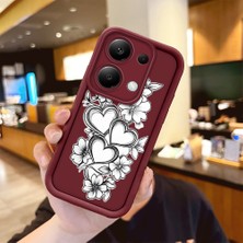 Ucuc Xiaomi Redmi Note 14S Uyumlu Darbeye Dayanıklı Kamera Korumalı Bordo Silikon Baskı Desenli Kılıf