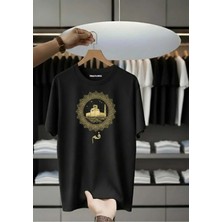 Unisex Oversize Baskılı Pamuklu Bisiklet Yaka Kısa Kollu Siyah T-Shirt Cami