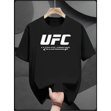 Unisex Oversize Baskılı Pamuklu Bisiklet Yaka Kısa Kollu Siyah T-Shirt Ufc