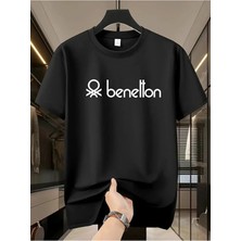 Unisex Oversize Baskılı Pamuklu Bisiklet Yaka Kısa Kollu Siyah T-Shirt Bettonx