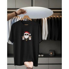 Unisex Oversize Baskılı Pamuklu Bisiklet Yaka Kısa Kollu Siyah T-Shirt New Years