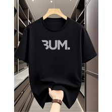Unisex Oversize Baskılı Pamuklu Bisiklet Yaka Kısa Kollu Siyah T-Shirt Bum