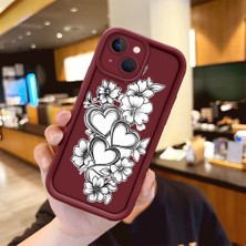 Ucuc iPhone 15 Uyumlu Darbeye Dayanıklı Kamera Korumalı Bordo Silikon Baskı Desenli Kılıf