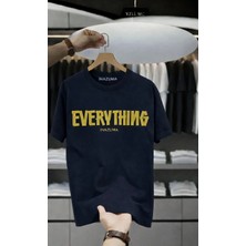 Unisex Oversize Baskılı Pamuklu Bisiklet Yaka Kısa Kollu Siyah T-Shirt Everything