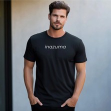 Unisex Oversize Baskılı Pamuklu Bisiklet Yaka Kısa Kollu Siyah T-Shirt Inazuma