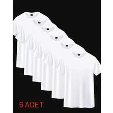 Unisex Oversize Baskılı Pamuklu Bisiklet Yaka Kısa Kollu Beyaz T-Shirt 6 Adet