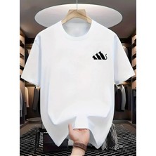 Unisex Oversize Baskılı Pamuklu Bisiklet Yaka Kısa Kollu Beyaz T-Shirt Sıralı Kediler