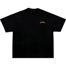 Unisex Oversize Baskılı Pamuklu Bisiklet Yaka Kısa Kollu Siyah T-Shirt Inazuma Stil