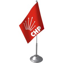 Bayrak Online Tekli CHP Masa Bayrağı Takımı 15x22,5 cm Kırmızı Renkli Çiftkat Saten Kumaş