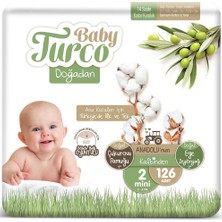 Baby Turco Doğadan Bantlı Bez 2 Numara Mini 3-6 kg 126 Adet Yumuşak ve Konforlu