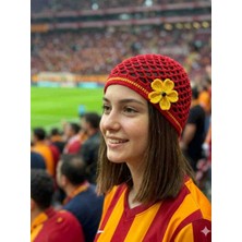 Happy Handmade Viral Kroşe Taraftar Şapkası/sarı Kırmızı Fanatik Bere/futbol Aksesuarı/yazlık Şapka/taraftar Hediyesi