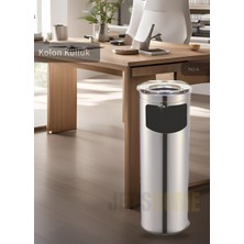 Jet's Home Kolon Küllük Paslanmaz Dış Mekan Sigaralık Lüks Ayaklı Küllük No:4 Çöp Kovası Kutusu Gri