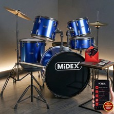 Midex CD900X-BL 22'' yetişkin akustik Bateri Davul Seti 22B-13T-12T-16F-14S (5 Parça)