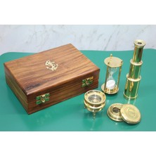 Ecoport Ahşap Kutulu Dürbün, Kum Saati, Büyüteç, Pusula Seti