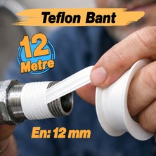 Badem10 (1 Adet) Ptfe Teflon Sızdırmaz Yalıtım Bant Bandı Beyaz 12 mm x 12 Metre Dişi Bağlantı