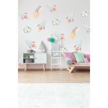 Sevimli Uzay Mekiği ve Ay Temalı 20 Parça Çocuk ve Bebek Odası Dekoratif Duvar Sticker Seti (Figür 2)