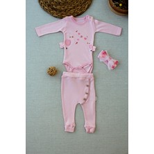 Diji Baby 3-6 6-9 9-12 Ay Şarkıcı Kuşlar Nakışlı Bandanalı Uzun Kollu Zıbınlı 3lü Kız Bebek Takımı