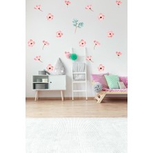 Pembe Çiçek Temalı 20 Parça Çocuk ve Bebek Odası Dekoratif Duvar Sticker Seti (Figür 2)