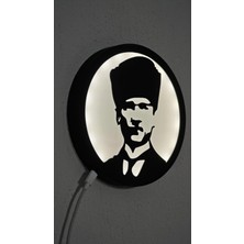 MORFEM3D Atatürk Silüetli LED Aydınlatmalı Daire Lamba (Duvar & Masa Üstü Kullanım)
