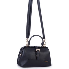 Nas Bag Hakiki Deri Görünümlü Vintage Doktor Çantası Küçük Boy El ve Omuz Çantası Siyah Lopez