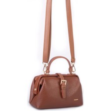 Nas Bag Hakiki Deri Görünümlü Vintage Doktor Çantası Küçük Boy El ve Omuz Çantası Taba Victoria