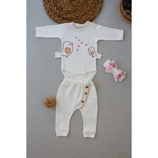 Diji Baby 3-6 6-9 9-12 Ay Şarkıcı Kuşlar Nakışlı Bandanalı Uzun Kollu Zıbınlı 3lü Kız Bebek Takımı