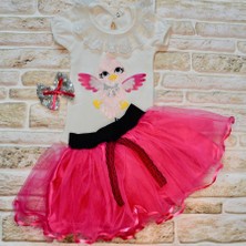 Diji Baby 9-12-18 Ay Toka Hediyeli Kuş Desenli Tişört Tütü Etek 2li Kız Bebek Takımı