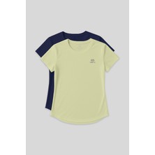 Tommy Life Standart Kalıp O Yaka 2li Paket İndigo-Limon Kadın T-Shirt - 97144