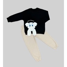 Diji Baby 1-2-3 Yaş Filli Sallanan Ayak Desenli Likra Penye Kumaş Sweat Pantolonlu Kız Erkek 2li Çocuk Takımı