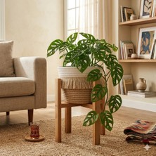 Bayram Taşçıoğlu Home Desing Ahşap Ayaklı Bej Renkli Hasır Saksılık ve İskandinav Desenli Dekoratif Ürün