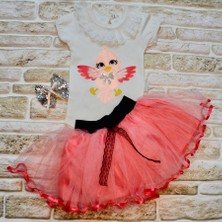 Diji Baby 9-12-18 Ay Toka Hediyeli Kuş Desenli Tişört Tütü Etek 2li Kız Bebek Takımı