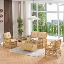 EVDEMO Roma Rattan Bahçe Balkon Takımı 2+1+1 Cam Masalı Cappuccino