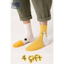 Hitit Socks Unisex 4 Çift Ördek Başı Desenli Çorap Ördek Desenli Uzun Soket Çorap 36-44 Arası