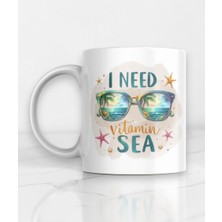 Nino Store I Need Vitamin Sea Kupa Bardak Yazlık Tatil Temalı Baskılı Porselen Kahve Kupası