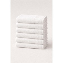 S&R 6 Adet Greek Desen El Yüz Baş Havlusu 50X90 cm Beyaz 230 Gram Hotel Collection