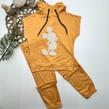 Diji Baby 3-4-5 Yaş Kapşonlu Payetli Mickey Desenli Kısa Kol 2li Kız Erkek Çocuk Takımı
