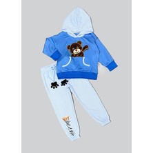 Diji Baby 2-3-4 Yaş Pelüş Ayı Desenli Kapşonlu Uzun Kollu Penye Sweat 2li Erkek Çocuk Takımı