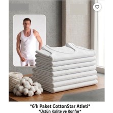 Cotton Star Beyaz Erkek Askılı Rahat Model Atlet ,6 Lı Paket Avantajıyla Çok Ekonomik