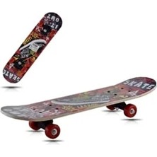 Shoplandu Çocuklar Için Büyük Boy Ahşap Kaykay - 60 cm 4 Tekerlekli Silikon Tekerlekli