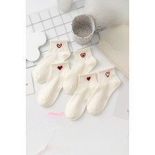 Hitit Socks Kadın 5 Çift Kalp Desenli Kısa Patik Çorap Ekru