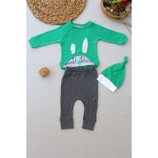 Diji Baby 3-6 6-9 9-12 Ay Gentleman Erkek Nakışlı Şapkalı Uzun Kollu Sweat 3lü Erkek Bebek Takımı