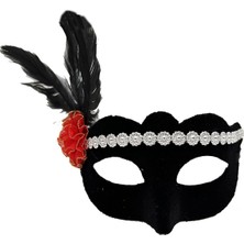 Aydogan's Siyah Renk Süet Kaplama Gümüş Dantelli Kırmızı Gül Tasarımlı Parti Maskesi 18X20 cm