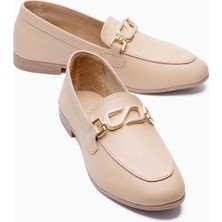 Mubiano Kadın Hakiki Deri Babet Metal Aksesuar Detaylı Loafer Sorina Nude