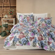 Enlora Home Baskılı Pike Takımı Çift Kişilik Lotus Mavi