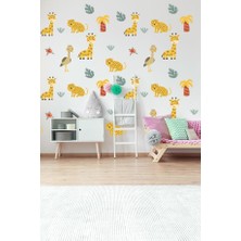 Safari Dostları Temalı 50 Parça Çocuk ve Bebek Odası Dekoratif Duvar Sticker Seti