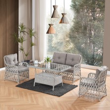 EVDEMO Roma Rattan Bahçe Balkon Takımı 2+1+1 Cam Masalı Gri