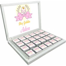 Blackeye Chocolate Kişiye Özel Isimli Kız Bebek Çikolatası Sunum Kutulu Bebek Çikolatası (72 Adet Madlen Çikolata)