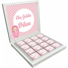 Blackeye Chocolate Kişiye Özel Isimli Kız Bebek Çikolatası Sunum Kutulu Bebek Çikolatası (32 Adet Madlen Çikolata)